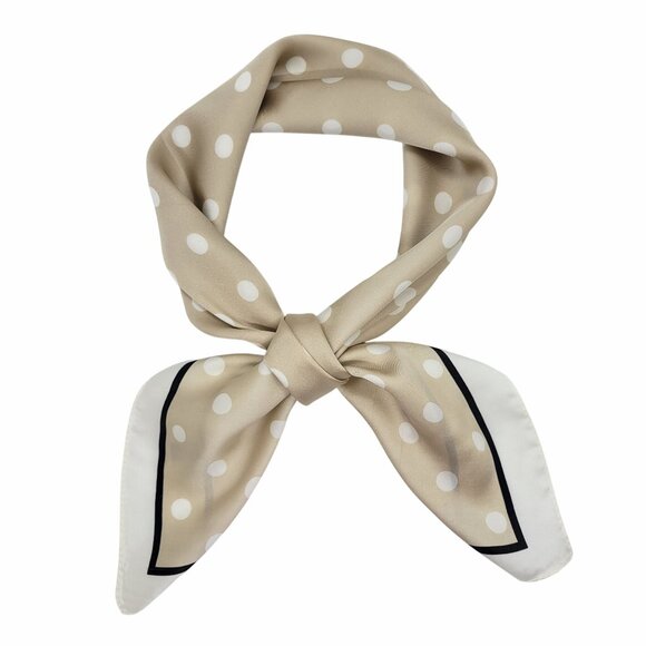 ⭐Elegant Bandana Square Scarf Silky Satin Soft Beige Dots Versatile Neck wrap - Picture 3 of 7